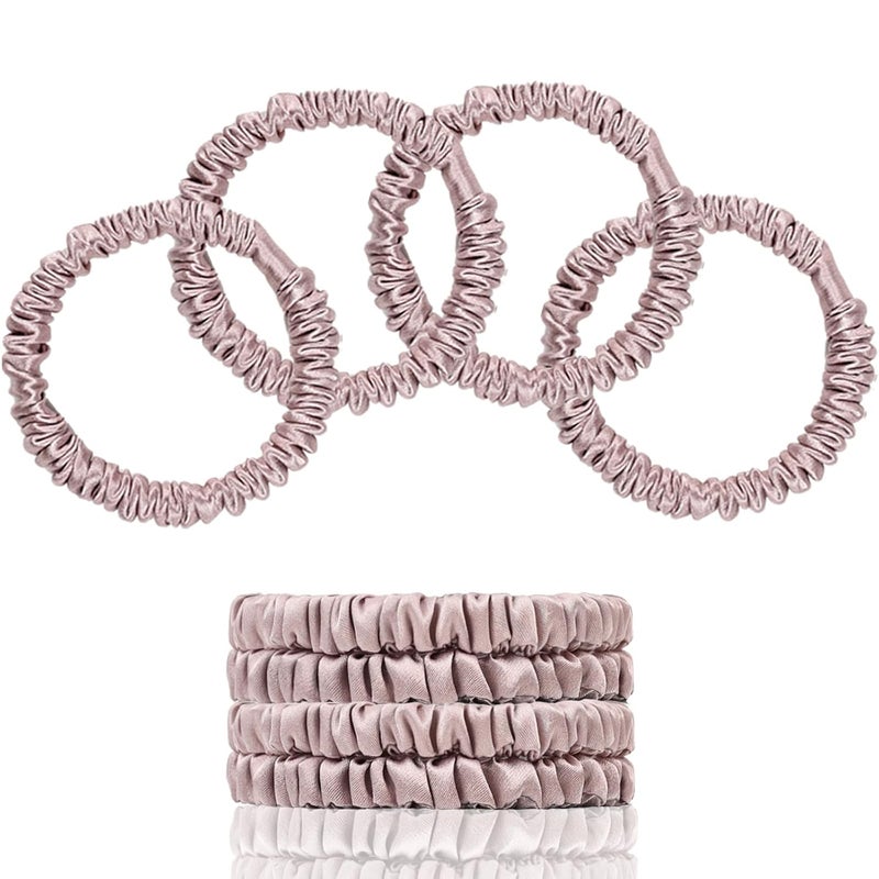 SEMRUE 22 Momme 100% Pure Mulberry Silk Scrunchies (4 PCS) - Small Hair Elastics and Ties for Women, Sleep Hair Care, No Damage, Lotus Pink - Image 1